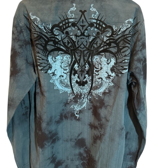 Helix Long Sleeve Button Up Men's Blue Velvet Graphics Shirt Sz M NEW - Picture 2 of 7